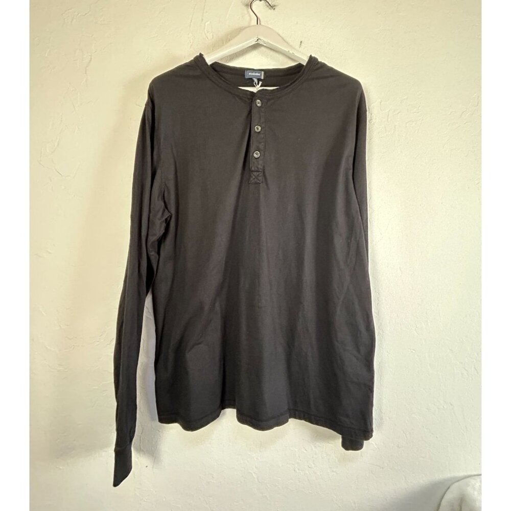 Mododoc Mens Black Seal Long Sleeve Henley Shirt Size XL 100% Cotton Casual New